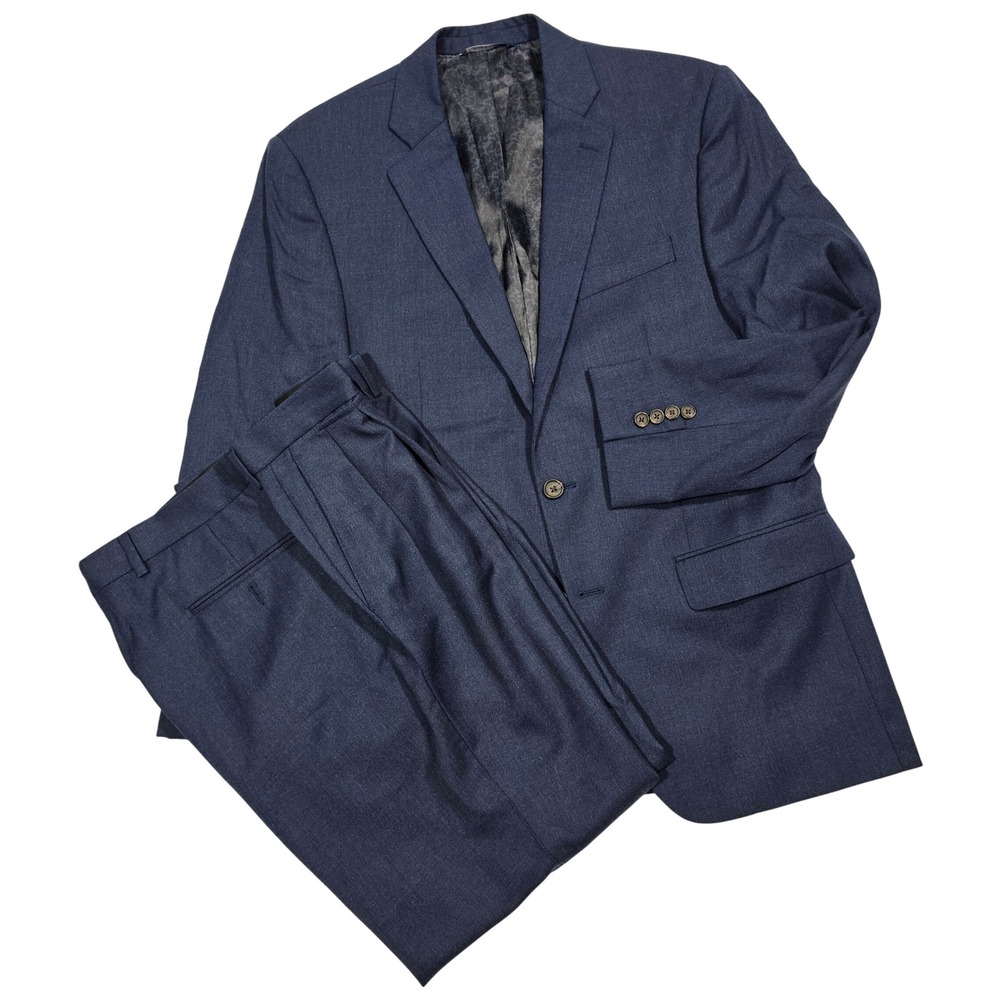Ralph Lauren Suit Mens 40R 34x29 Navy Wool Pleated Cuffed Old Money Preppy Ivy